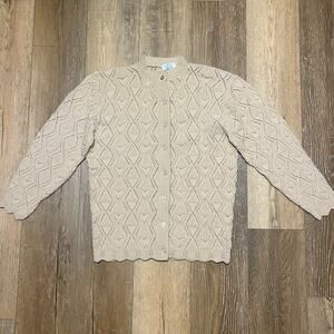 Vtg Wintuk Knit Cardigan Sweater by Rose 100% Orlon Acrylic L USA Beige Boho EUC